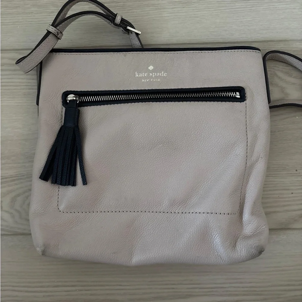 kate spade Light Taupe Crossbody with Navy Tassel Trim